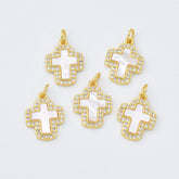 18K Gold Filled Cross Shell Pearl Charm, Cross Pendant for Christian Catholic Baptism, Religious Jewelry Making Supply, 22x25mm, CP2001